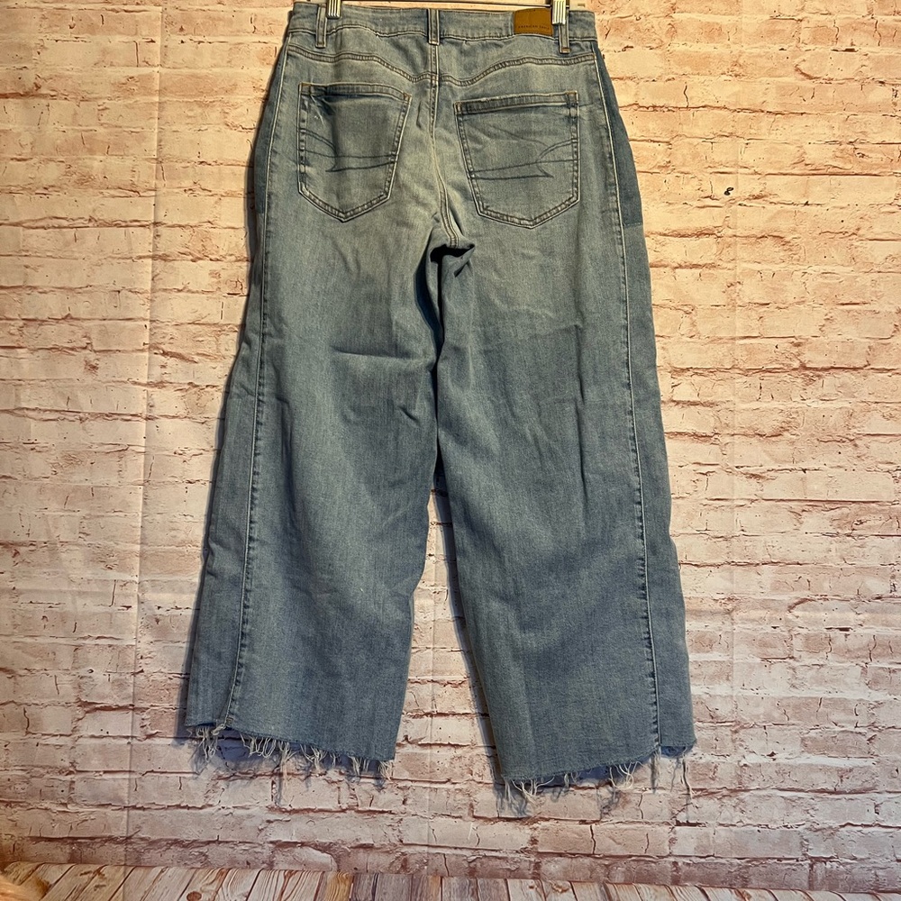 American Eagle low rise baggy stretch wide leg patchwork jeans size 8 short. - Picture 5 of 12